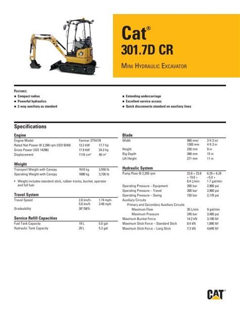 cat 301.7d specalog